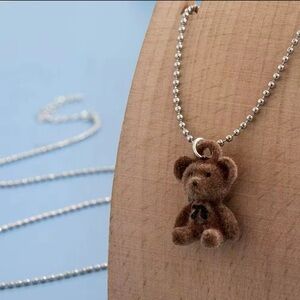 Cute little bear croquette chain necklace girly gift dainty small metal